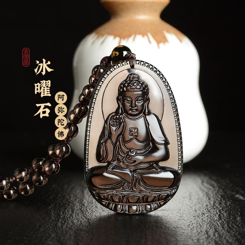 Ice seed natal Buddha twelve zodiac pendant obsidian necklace men and women necklace Manjusri Bodhisattva void hidden trend