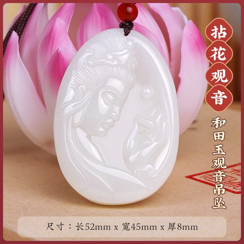 Natural Xinjiang Hetian Jade Avalokitesvara Pendant Necklace Men's Nanhai Avalokitesvara Bodhisattva Gift Girls Men's Jade Pendant