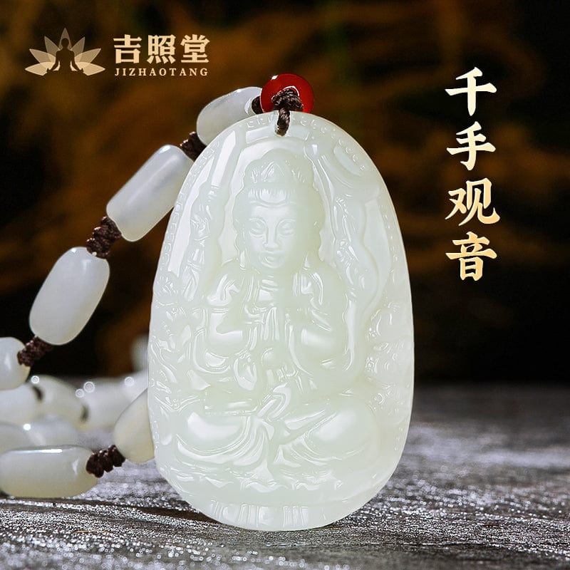Hetian jade natal Buddha pendant thousand-handed Avalokitesvara necklace men and women Manjushri Bodhisattva Samantabhadra Samantabhadra void Tibetan jewelry gift