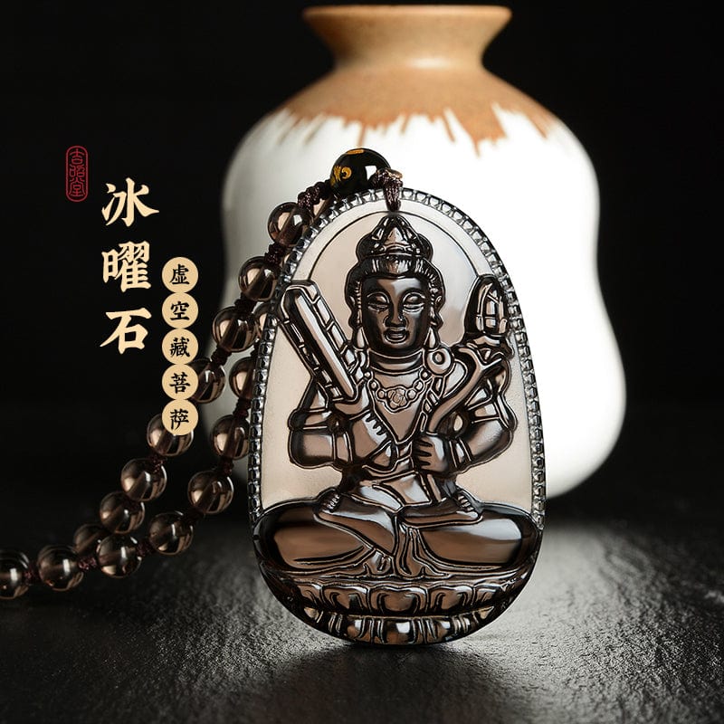 Ice seed natal Buddha twelve zodiac pendant obsidian necklace men and women necklace Manjusri Bodhisattva void hidden trend