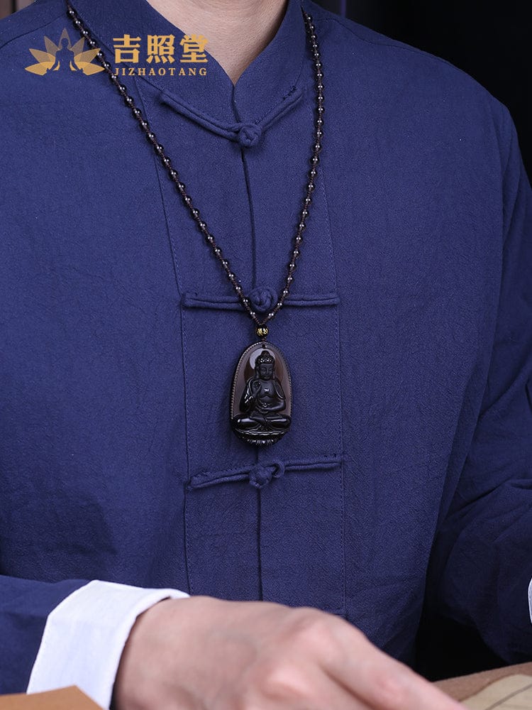Ice seed natal Buddha twelve zodiac pendant obsidian necklace men and women necklace Manjusri Bodhisattva void hidden trend
