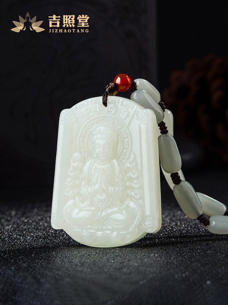 Hetian jade natal Buddha pendant thousand-handed Avalokitesvara Samantabhadra necklace male and female models couple gift Manjusri Bodhisattva void possession