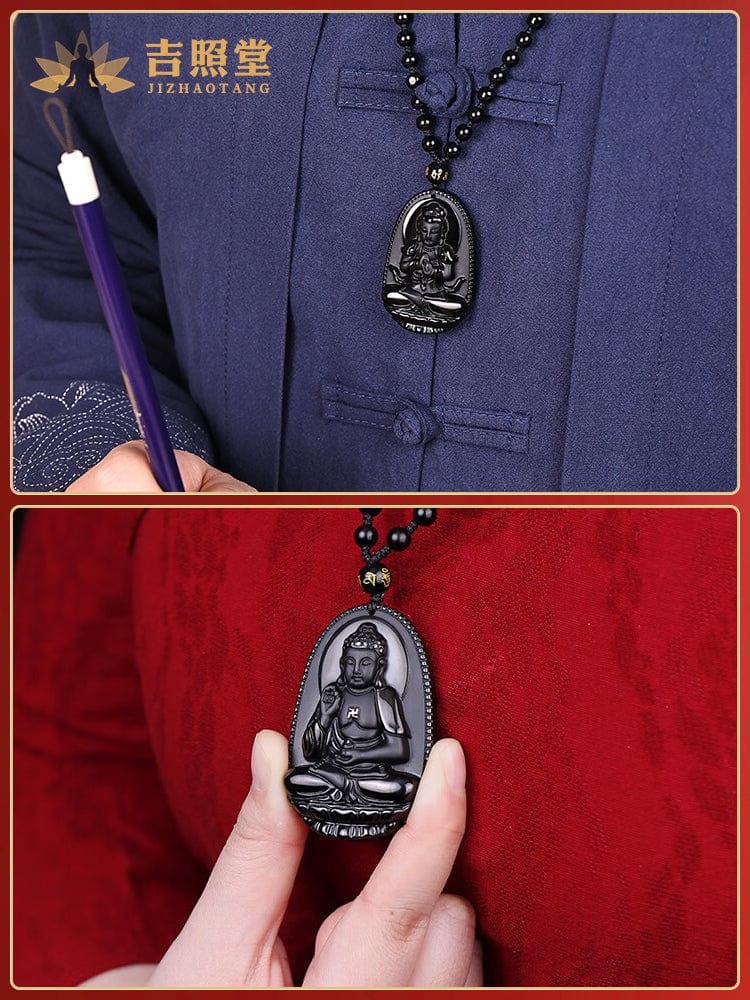 Obsidian natal Buddha pendant belongs to Rabbit Manjusri Bodhisattva belongs to Tiger Void Tibetan Necklace Great potential to Samantabhadra Dari Tathagata