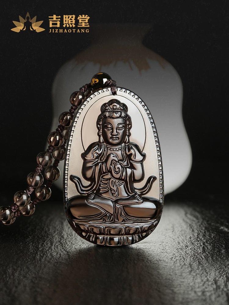 Ice seed natal Buddha twelve zodiac pendant obsidian necklace men and women necklace Manjusri Bodhisattva void hidden trend