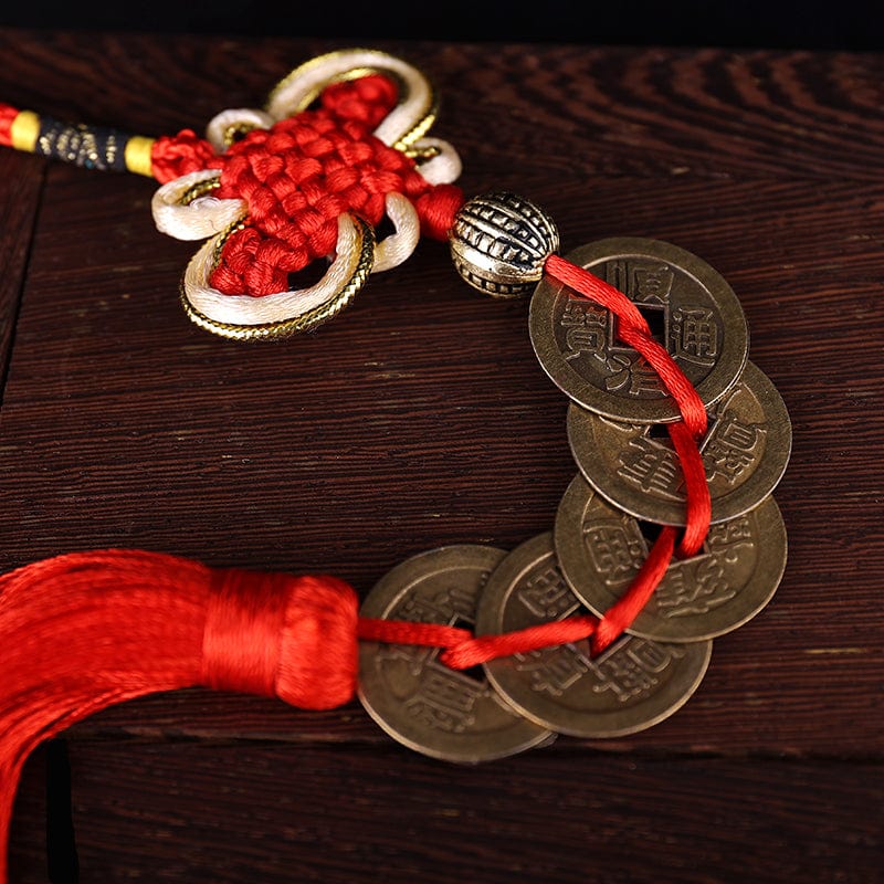 Five emperors' money door-to-door copper gourd cinnabar genuine pure copper ornaments home door copper money string pendant pressure threshold gift
