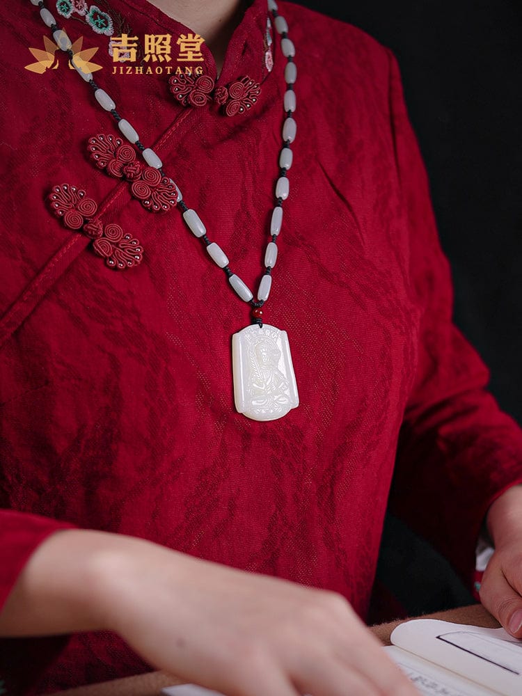Hetian jade natal Buddha pendant thousand-handed Avalokitesvara Samantabhadra necklace male and female models couple gift Manjusri Bodhisattva void possession