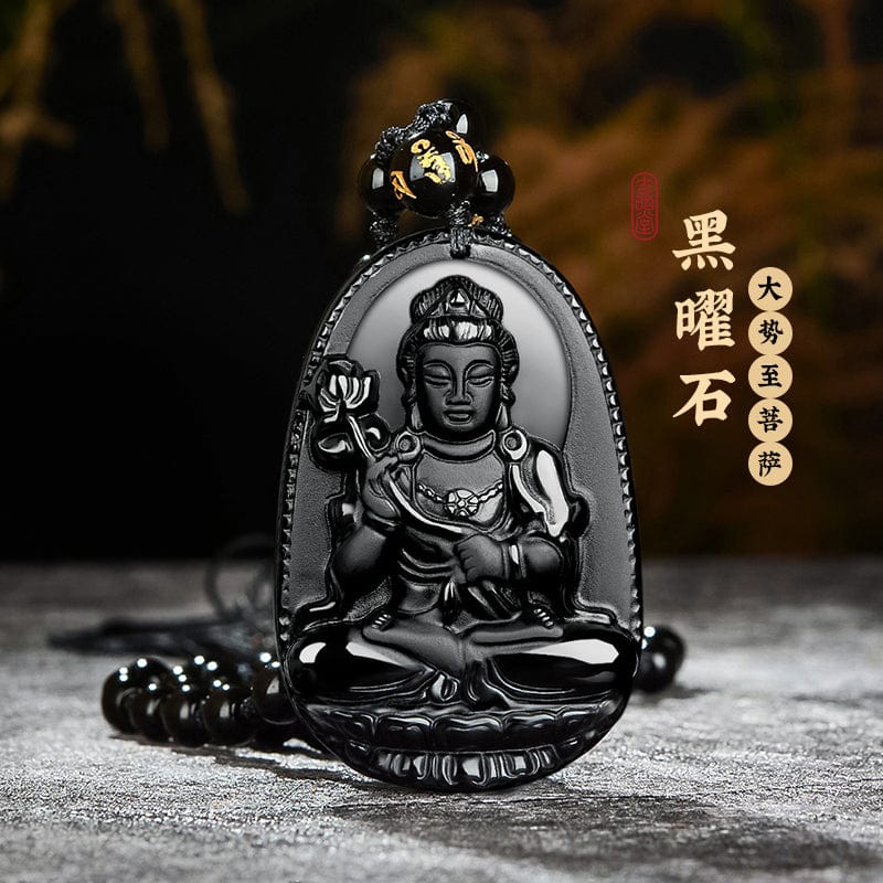 Obsidian natal Buddha pendant belongs to Rabbit Manjusri Bodhisattva belongs to Tiger Void Tibetan Necklace Great potential to Samantabhadra Dari Tathagata