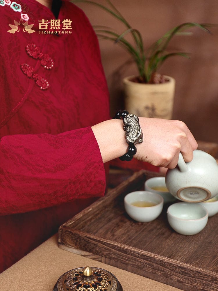 Gold Obsidian Pixiu Bracelet Men's Obsidian Bracelet Ladies Couple Pichu Hand Jewelry Jade Beads Gift for Men