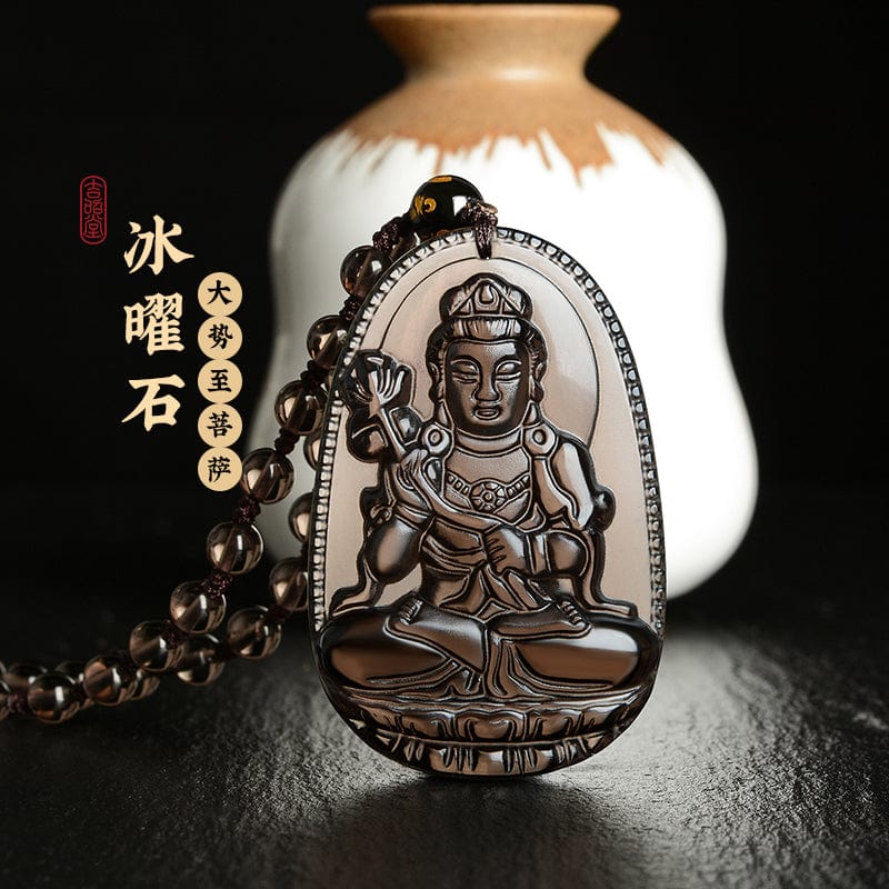 Ice seed natal Buddha twelve zodiac pendant obsidian necklace men and women necklace Manjusri Bodhisattva void hidden trend