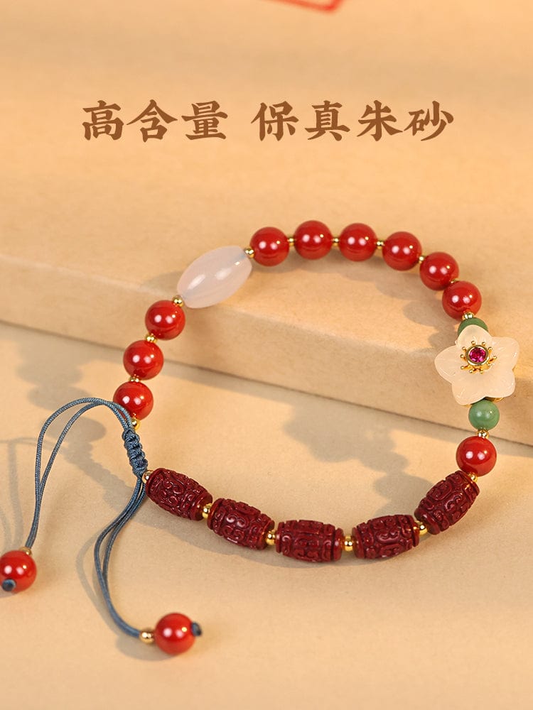 Natural Cinnabar White Chalcedony Bracelet Genuine Bracelet Women's Raw Mine Bracelet Pure Premium Men's Purple Gold Emperor Sand