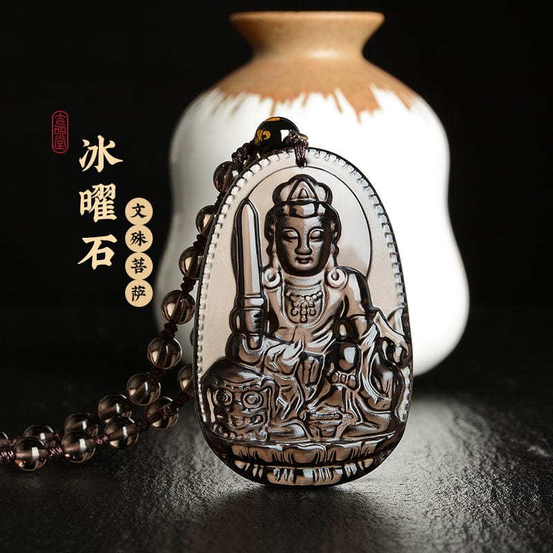 Ice seed natal Buddha twelve zodiac pendant obsidian necklace men and women necklace Manjusri Bodhisattva void hidden trend