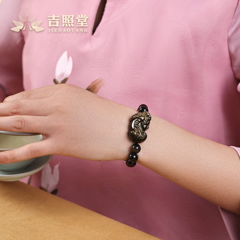 Obsidian Pixiu Bracelet Men's and Women's Pichu Gold Obsidian Bracelets Gifts for Boys Jade Beaded Bracelets