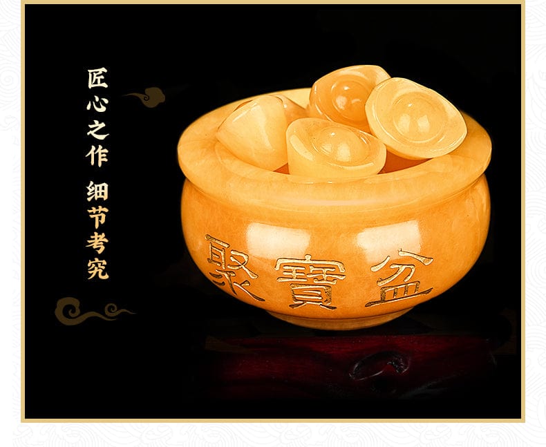 吉照堂黄玉聚宝盆双貔貅摆件家居办公饰品乔迁开业礼品