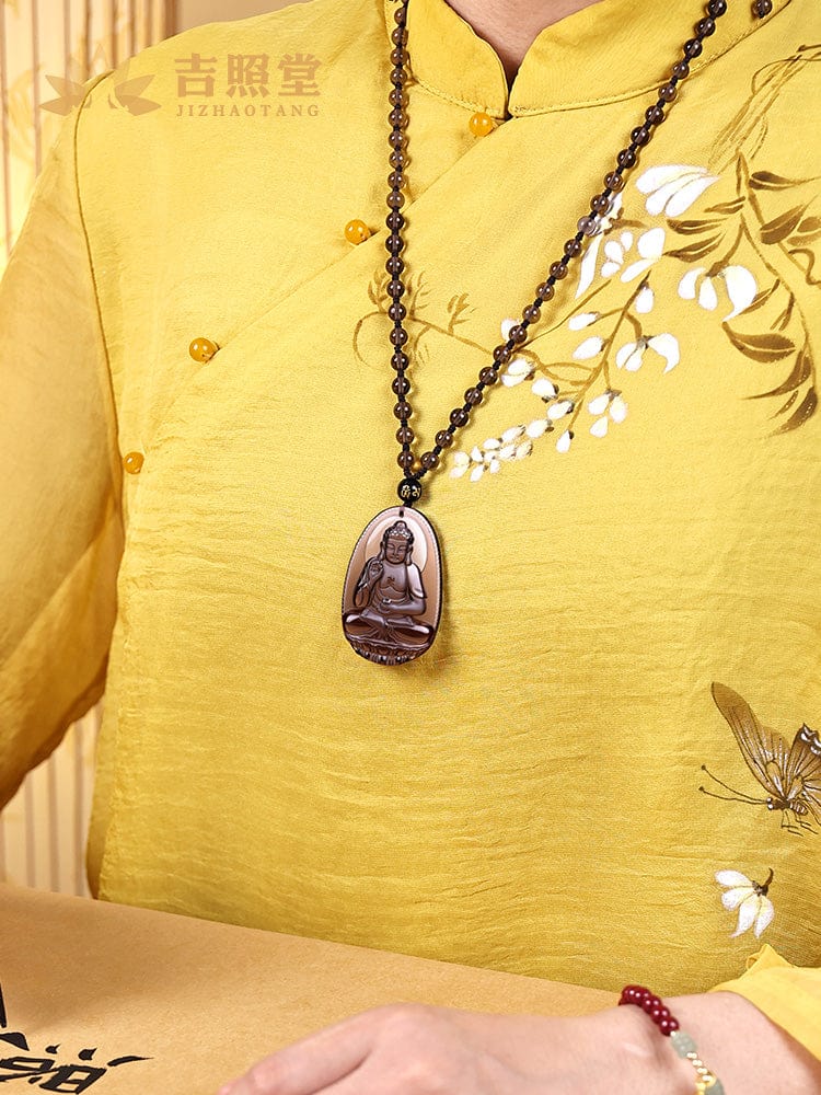 Ice seed natal Buddha twelve zodiac pendant obsidian necklace men and women necklace Manjusri Bodhisattva void hidden trend