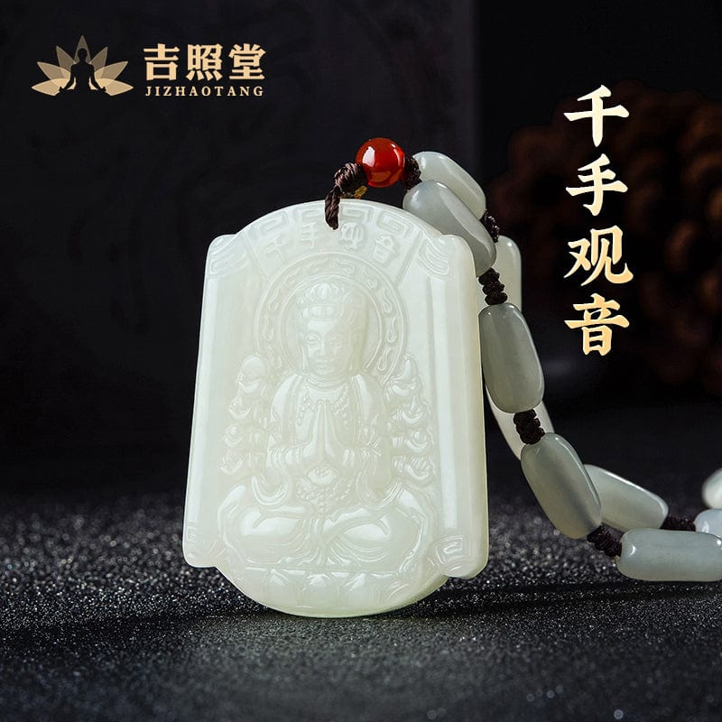Hetian jade natal Buddha pendant thousand-handed Avalokitesvara Samantabhadra necklace male and female models couple gift Manjusri Bodhisattva void possession