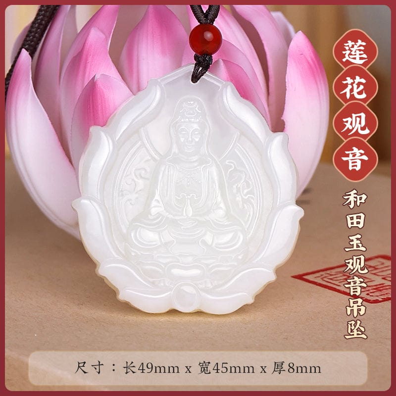 Natural Xinjiang Hetian Jade Avalokitesvara Pendant Necklace Men's Nanhai Avalokitesvara Bodhisattva Gift Girls Men's Jade Pendant