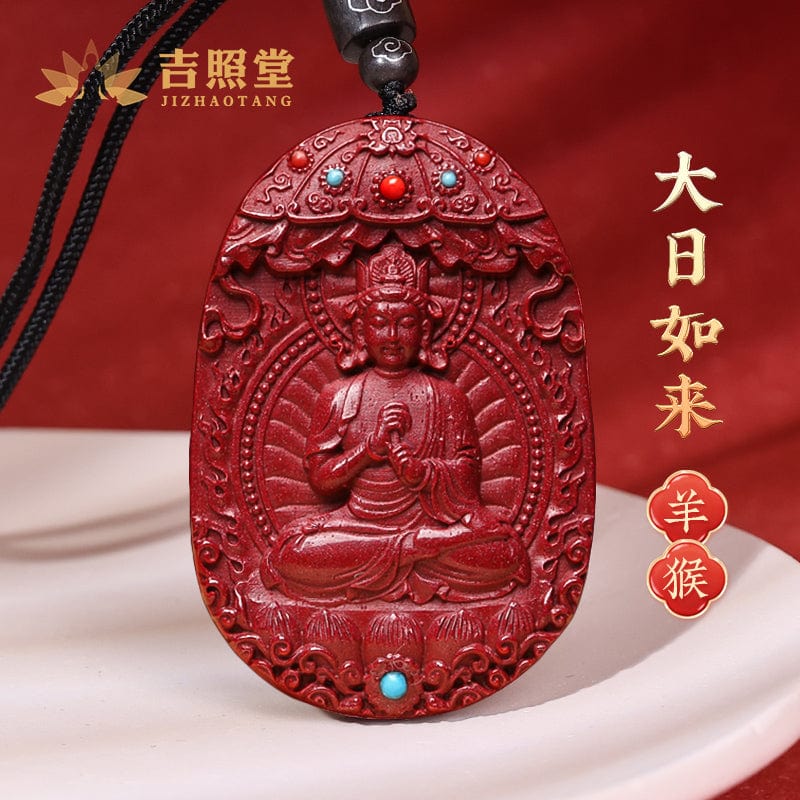 Cinnabar Benming Buddha Pendant Twelve Zodiac Manjushri Bodhisattva Samantabhadra Necklace Men's and Women's Emptiness Tibetan Gift Pendant 