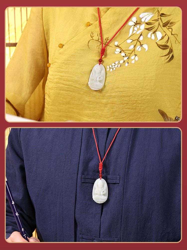 Hetian jade natal Buddha pendant thousand-handed Avalokitesvara necklace men and women Manjushri Bodhisattva Samantabhadra Samantabhadra void Tibetan jewelry gift 