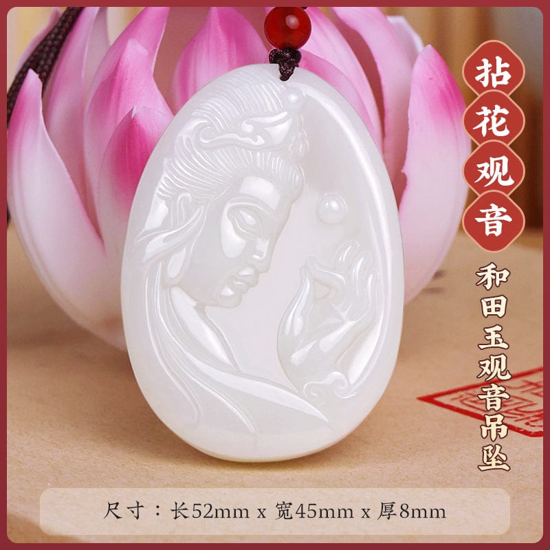 Natural Xinjiang Hetian Jade Avalokitesvara Pendant Necklace Men's Nanhai Avalokitesvara Bodhisattva Gift Girls Men's Jade Pendant 