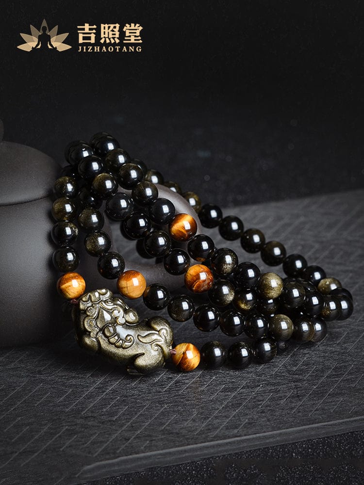 Obsidian Pixiu Multi-circle Bracelet Bracelet Women's Men's Couple Gold Obsidian Jewelry Send Boys Gift Beads 