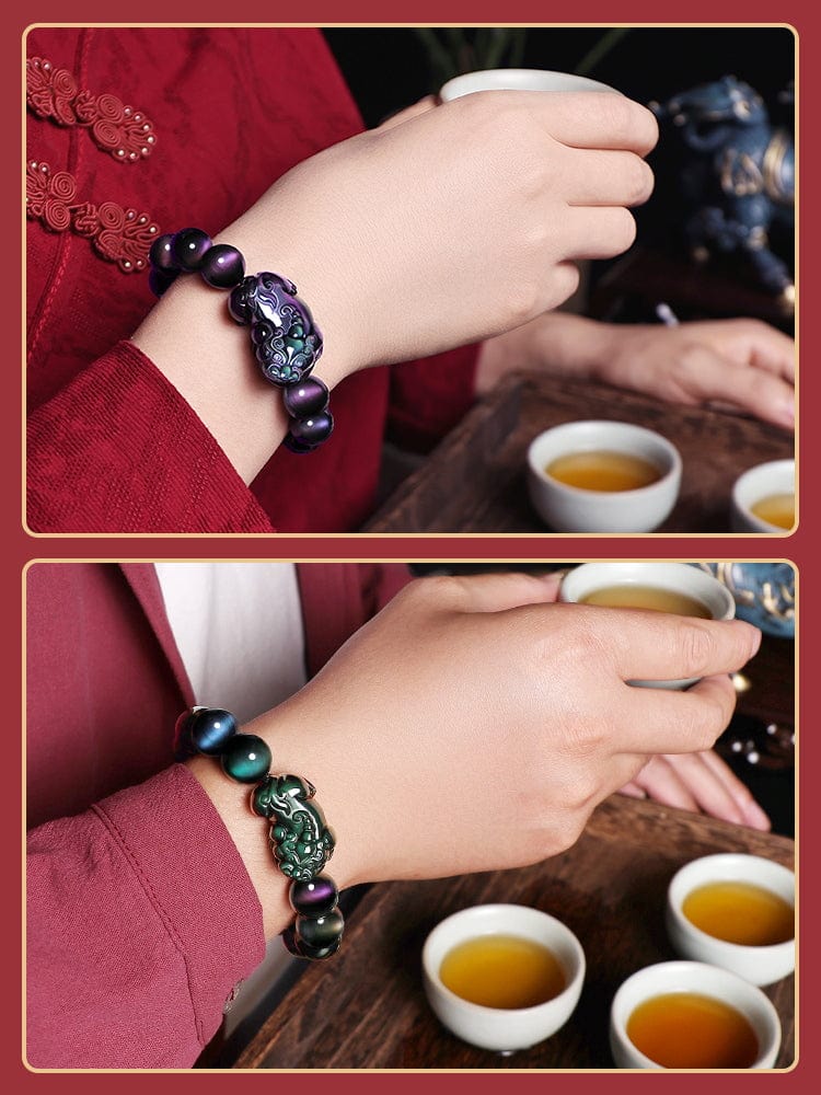 Obsidian Pixiu Bracelet for Men and Women Pixiu Bracelet Gold Obsidian Jade Piqiu Couple Natural Hetian Jade Pixiu 