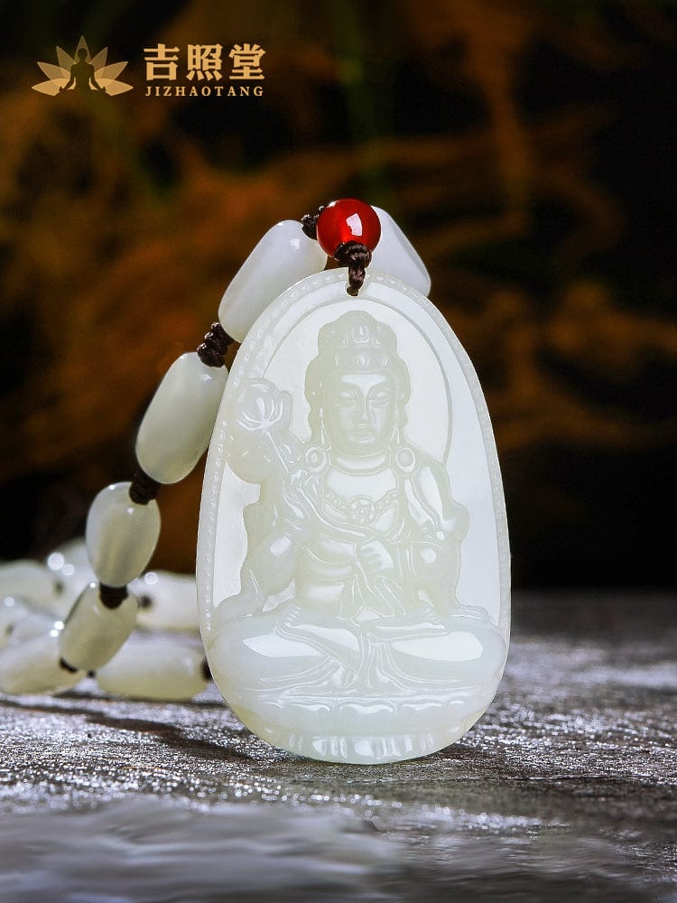 Obsidian natal Buddha pendant Hetian jade men's and women's twelve zodiac necklace general trend to Manjusri Bodhisattva Samantabhadra 