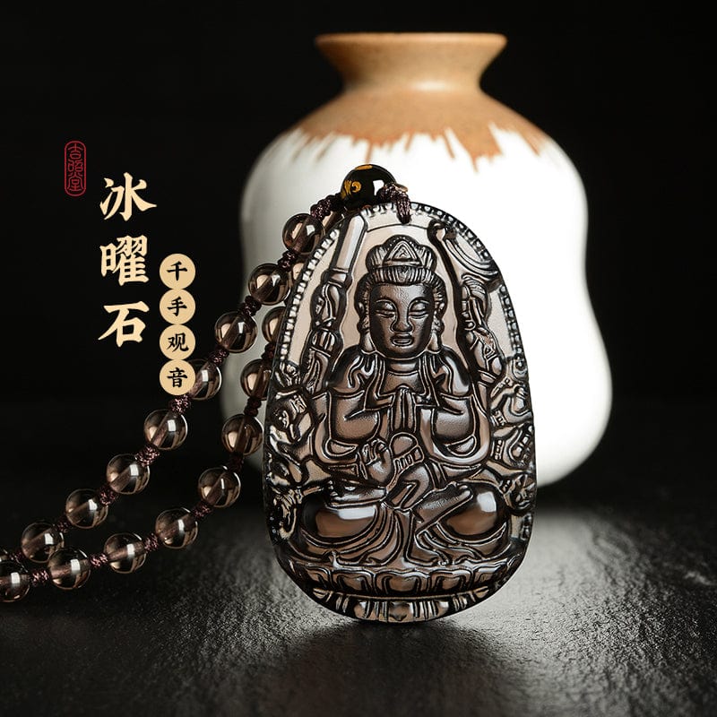 Obsidian natal Buddha pendant Hetian jade men's and women's twelve zodiac necklace general trend to Manjusri Bodhisattva Samantabhadra 