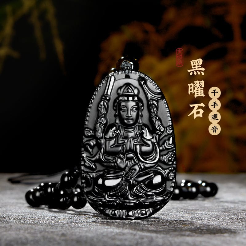 Obsidian natal Buddha pendant belongs to Rabbit Manjusri Bodhisattva belongs to Tiger Void Tibetan Necklace Great potential to Samantabhadra Dari Tathagata 