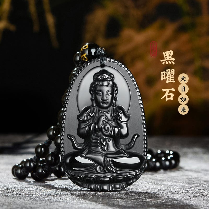 Obsidian natal Buddha pendant belongs to Rabbit Manjusri Bodhisattva belongs to Tiger Void Tibetan Necklace Great potential to Samantabhadra Dari Tathagata 