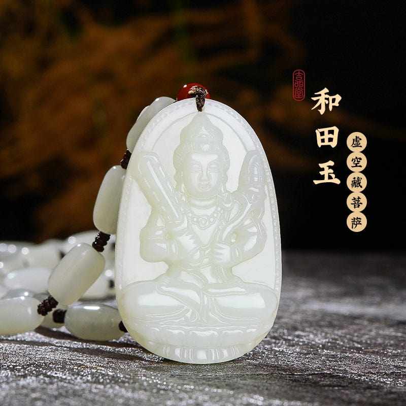 Obsidian natal Buddha pendant Hetian jade men's and women's twelve zodiac necklace general trend to Manjusri Bodhisattva Samantabhadra 