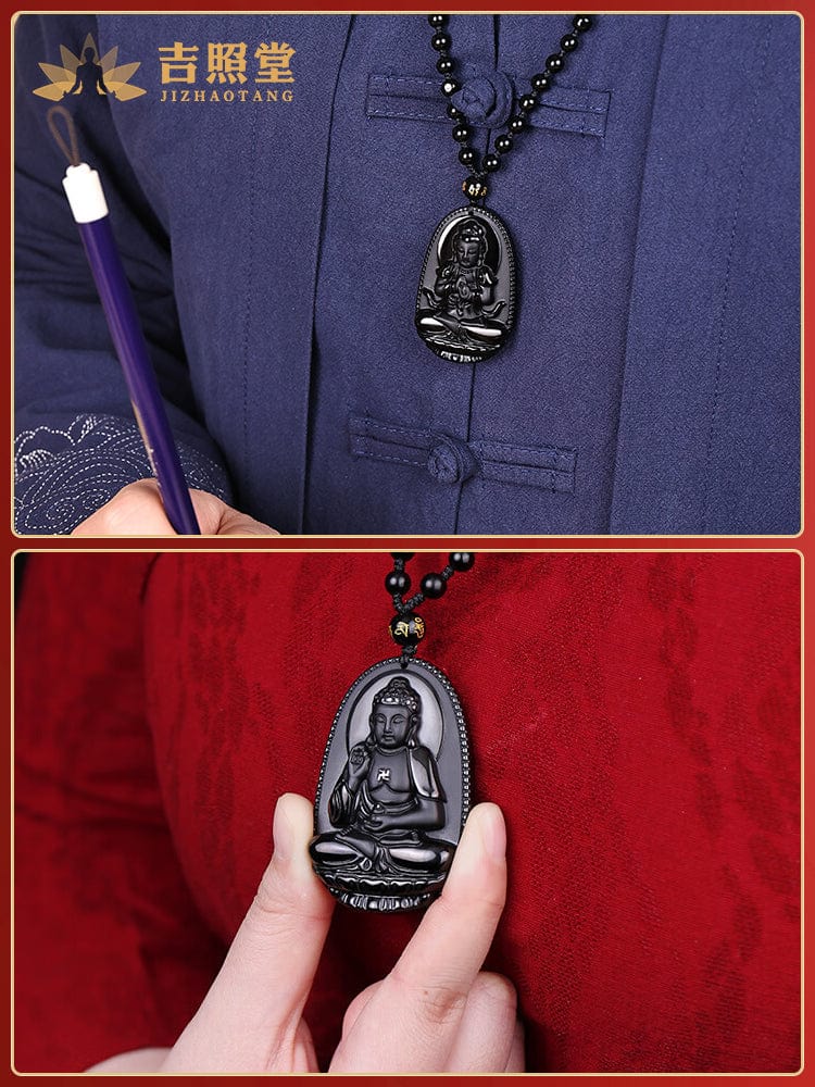 Obsidian natal Buddha pendant belongs to Rabbit Manjusri Bodhisattva belongs to Tiger Void Tibetan Necklace Great potential to Samantabhadra Dari Tathagata 