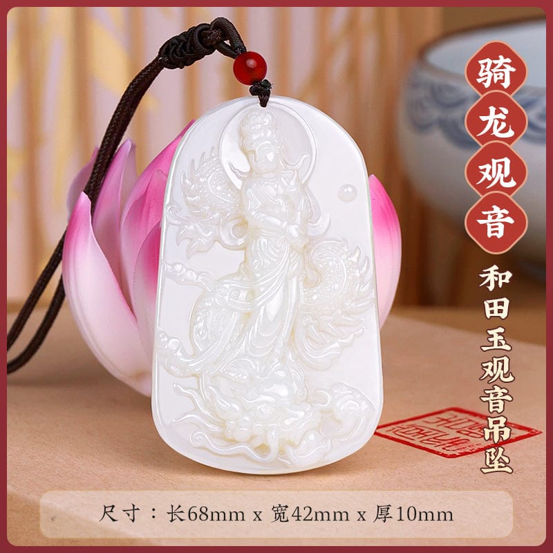 Natural Xinjiang Hetian Jade Avalokitesvara Pendant Necklace Men's Nanhai Avalokitesvara Bodhisattva Gift Girls Men's Jade Pendant 