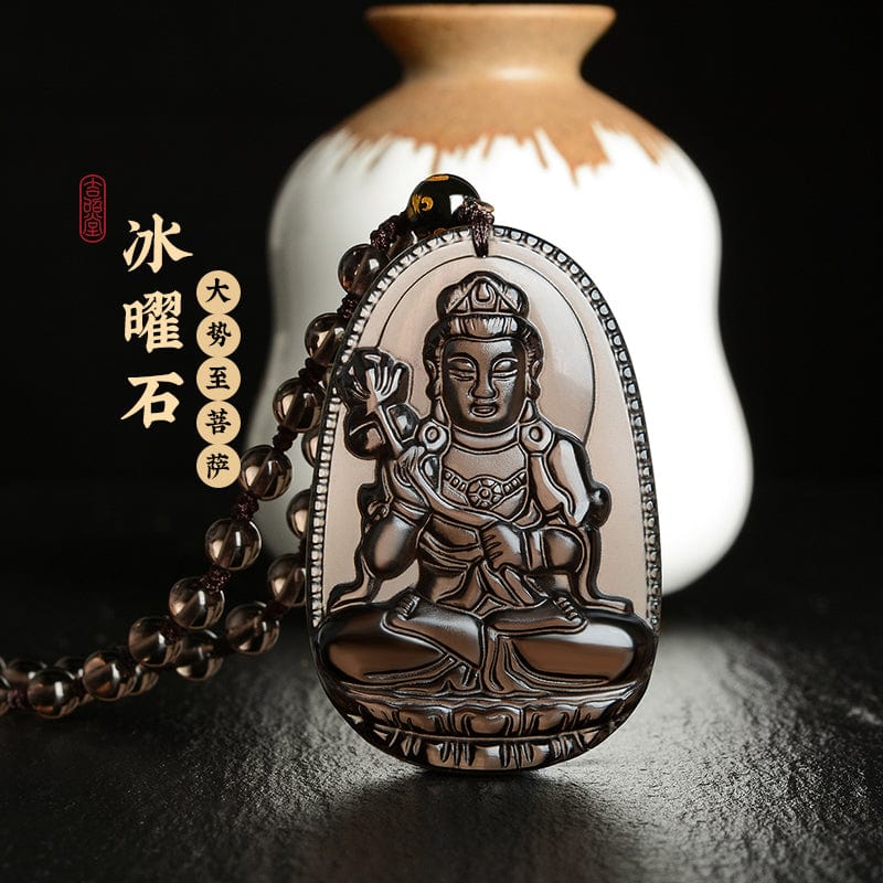 Obsidian natal Buddha pendant Hetian jade men's and women's twelve zodiac necklace general trend to Manjusri Bodhisattva Samantabhadra 