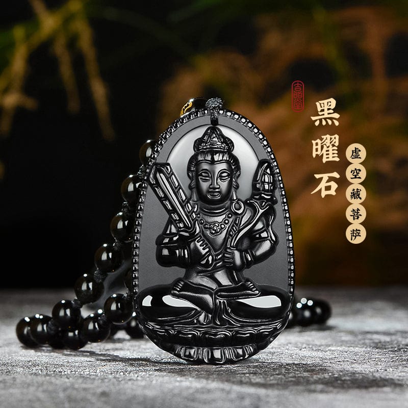 Obsidian natal Buddha pendant belongs to Rabbit Manjusri Bodhisattva belongs to Tiger Void Tibetan Necklace Great potential to Samantabhadra Dari Tathagata 