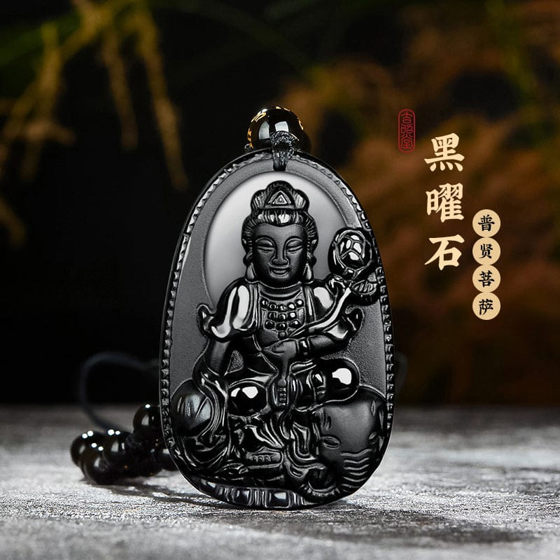 Obsidian natal Buddha pendant belongs to Rabbit Manjusri Bodhisattva belongs to Tiger Void Tibetan Necklace Great potential to Samantabhadra Dari Tathagata 