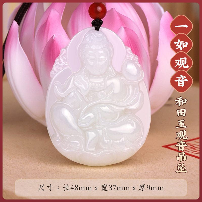 Natural Xinjiang Hetian Jade Avalokitesvara Pendant Necklace Men's Nanhai Avalokitesvara Bodhisattva Gift Girls Men's Jade Pendant 