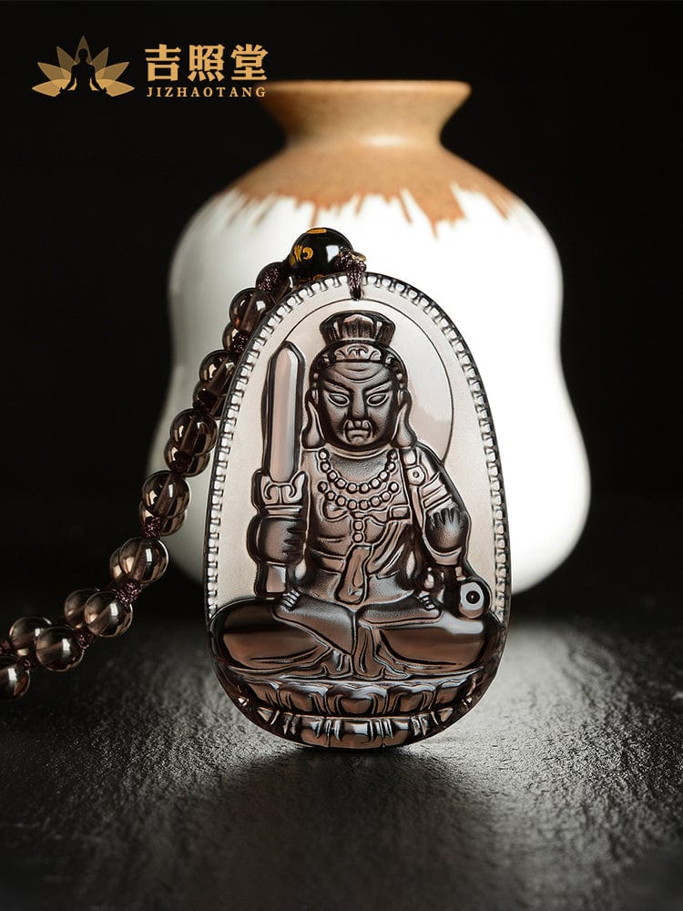 Obsidian natal Buddha pendant Hetian jade men's and women's twelve zodiac necklace general trend to Manjusri Bodhisattva Samantabhadra 