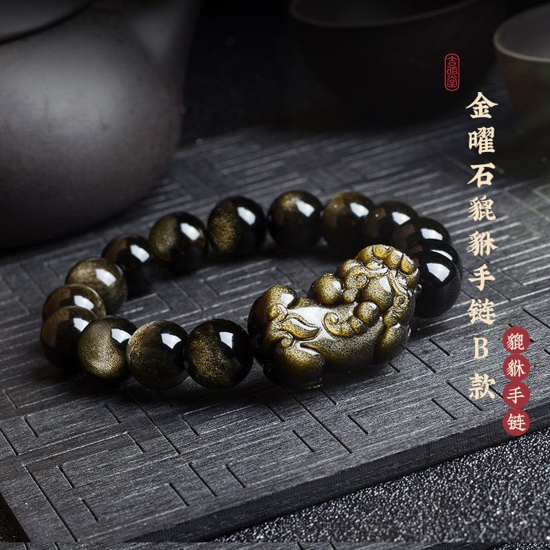 Obsidian Pixiu Bracelet for Men and Women Pixiu Bracelet Gold Obsidian Jade Piqiu Couple Natural Hetian Jade Pixiu 