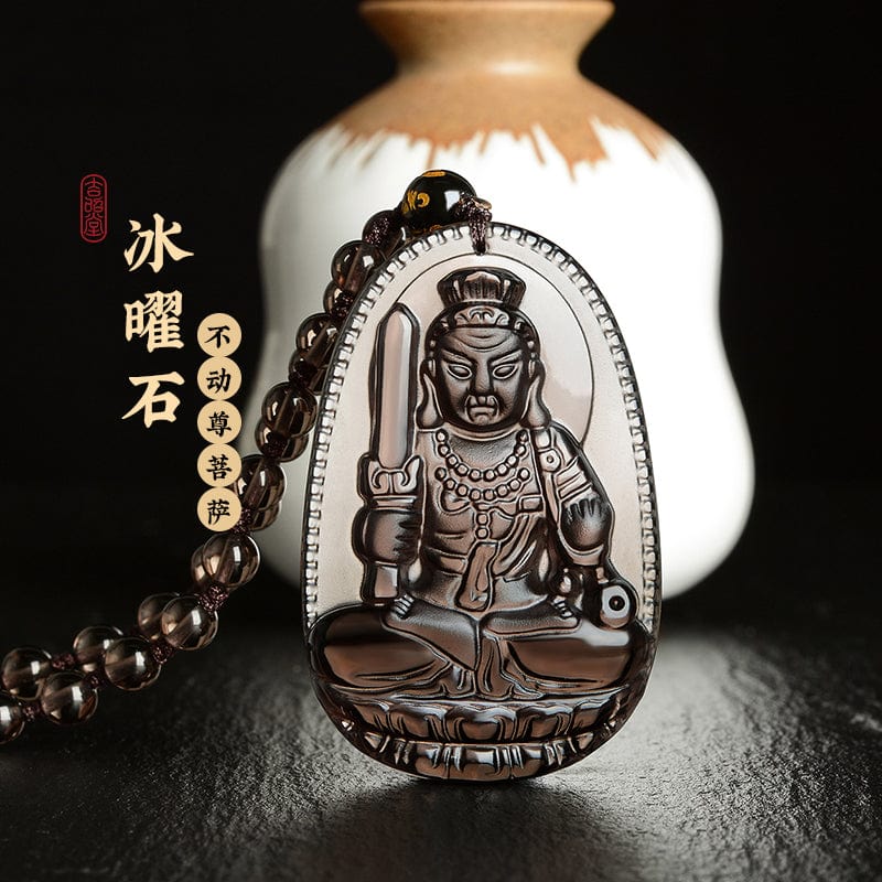 Obsidian natal Buddha pendant Hetian jade men's and women's twelve zodiac necklace general trend to Manjusri Bodhisattva Samantabhadra 