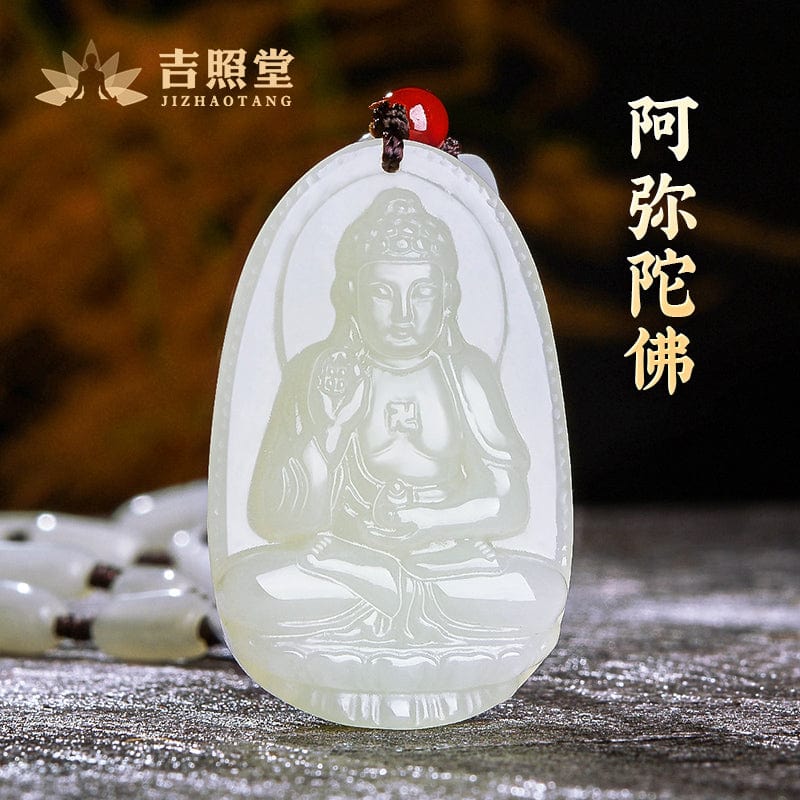 Hetian jade natal Buddha pendant thousand-handed Avalokitesvara necklace men and women Manjushri Bodhisattva Samantabhadra Samantabhadra void Tibetan jewelry gift 