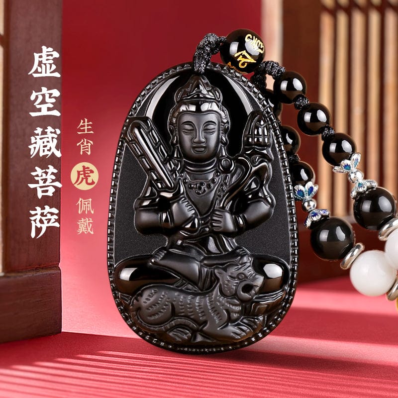 Obsidian natal Buddha pendant twelve zodiac signs belong to the rabbit necklace Samantabhadra Manjusri Bodhisattva Void hidden gifts for men and women 