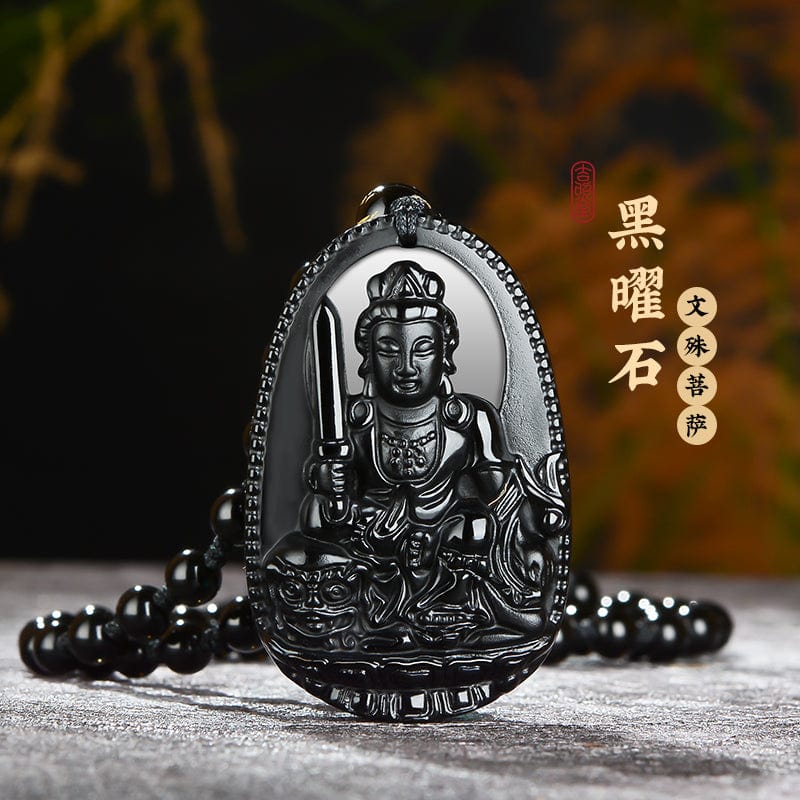 Obsidian natal Buddha pendant belongs to Rabbit Manjusri Bodhisattva belongs to Tiger Void Tibetan Necklace Great potential to Samantabhadra Dari Tathagata 