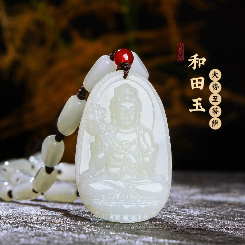 Obsidian natal Buddha pendant Hetian jade men's and women's twelve zodiac necklace general trend to Manjusri Bodhisattva Samantabhadra 