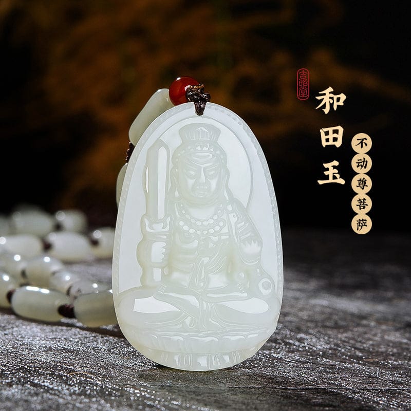 Obsidian natal Buddha pendant Hetian jade men's and women's twelve zodiac necklace general trend to Manjusri Bodhisattva Samantabhadra 