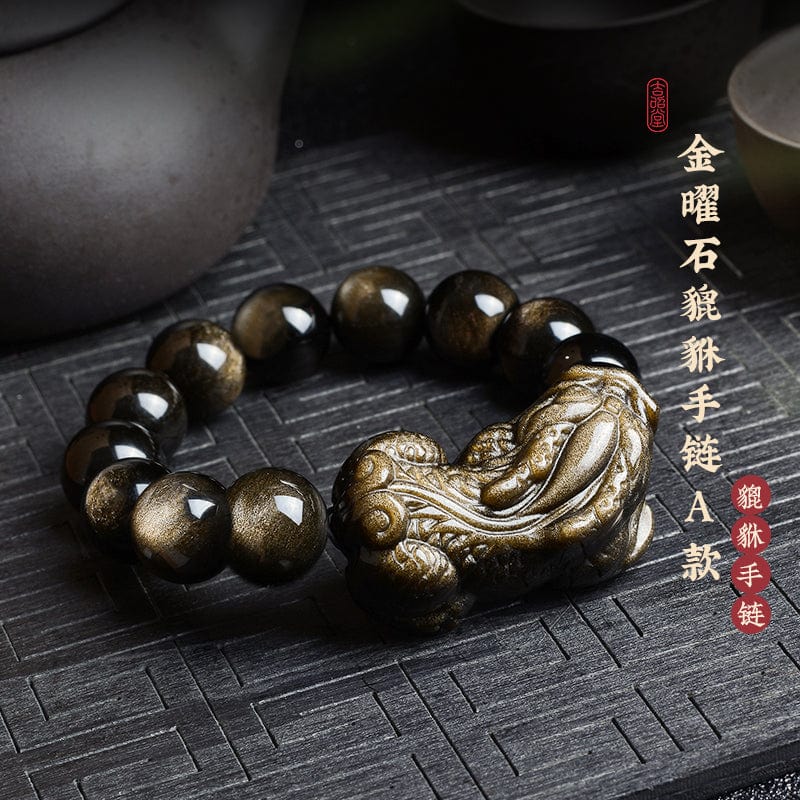 Obsidian Pixiu Bracelet for Men and Women Pixiu Bracelet Gold Obsidian Jade Piqiu Couple Natural Hetian Jade Pixiu 