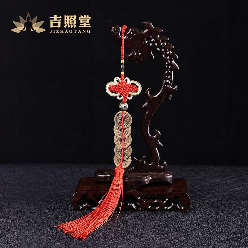 Five emperors' money door-to-door copper gourd cinnabar genuine pure copper ornaments home door copper money string pendant pressure threshold gift 