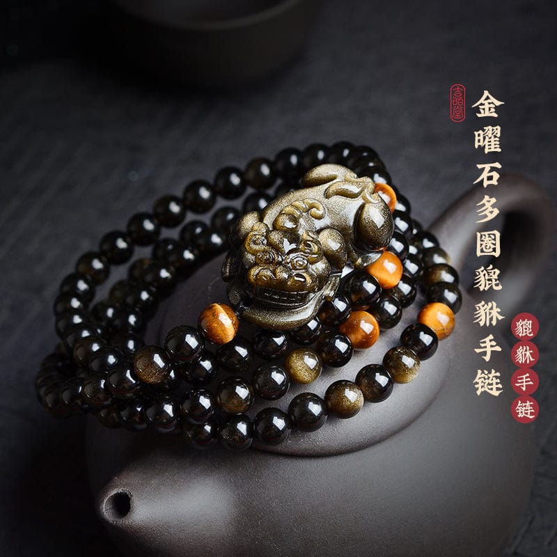 Obsidian Pixiu Bracelet for Men and Women Pixiu Bracelet Gold Obsidian Jade Piqiu Couple Natural Hetian Jade Pixiu 