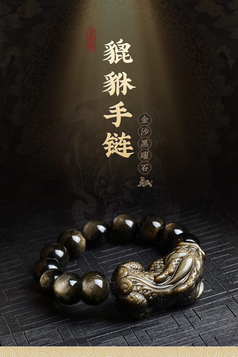 Gold Obsidian Pixiu Bracelet Men's Obsidian Bracelet Ladies Couple Pichu Hand Jewelry Jade Beads Gift for Men 