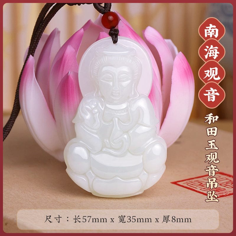 Natural Xinjiang Hetian Jade Avalokitesvara Pendant Necklace Men's Nanhai Avalokitesvara Bodhisattva Gift Girls Men's Jade Pendant 