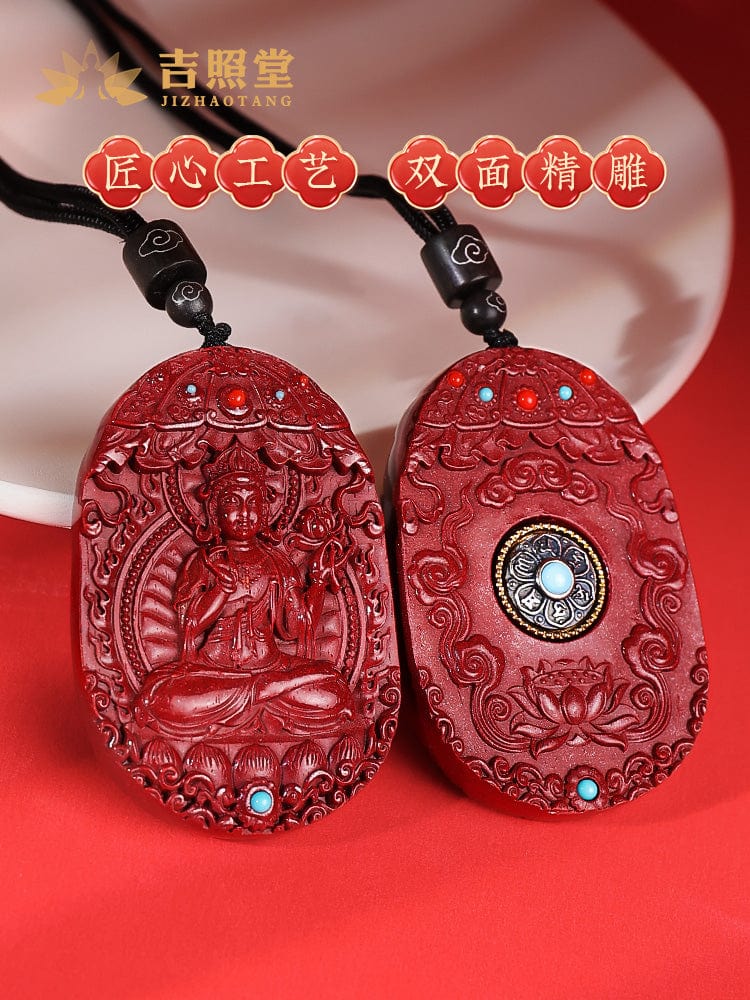 Cinnabar Benming Buddha Pendant Twelve Zodiac Manjushri Bodhisattva Samantabhadra Necklace Men's and Women's Emptiness Tibetan Gift Pendant 